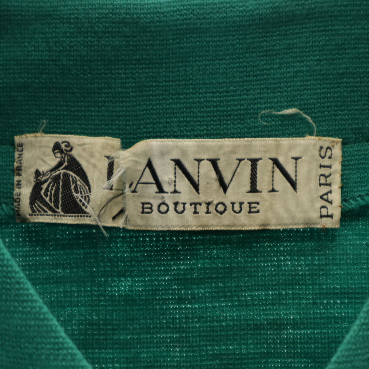 LANVIN BOUTIQUE ランバン ブティック 80s フランス製 ヴィンテージ ノーカラージャケット 38 グリーン レディース