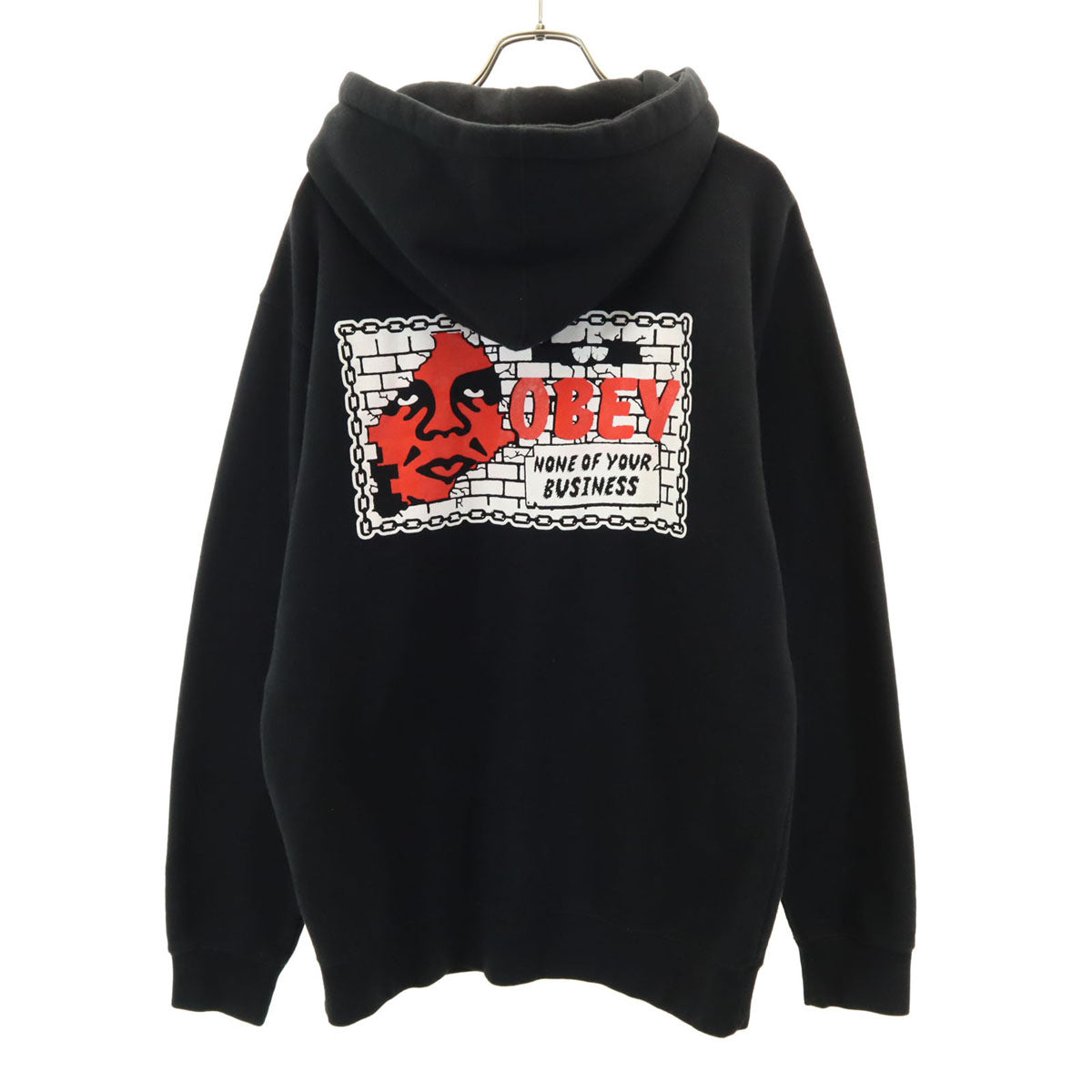 OBEY オベイ バックプリント 長袖 ジップパーカー S 黒 裏起毛 メンズ