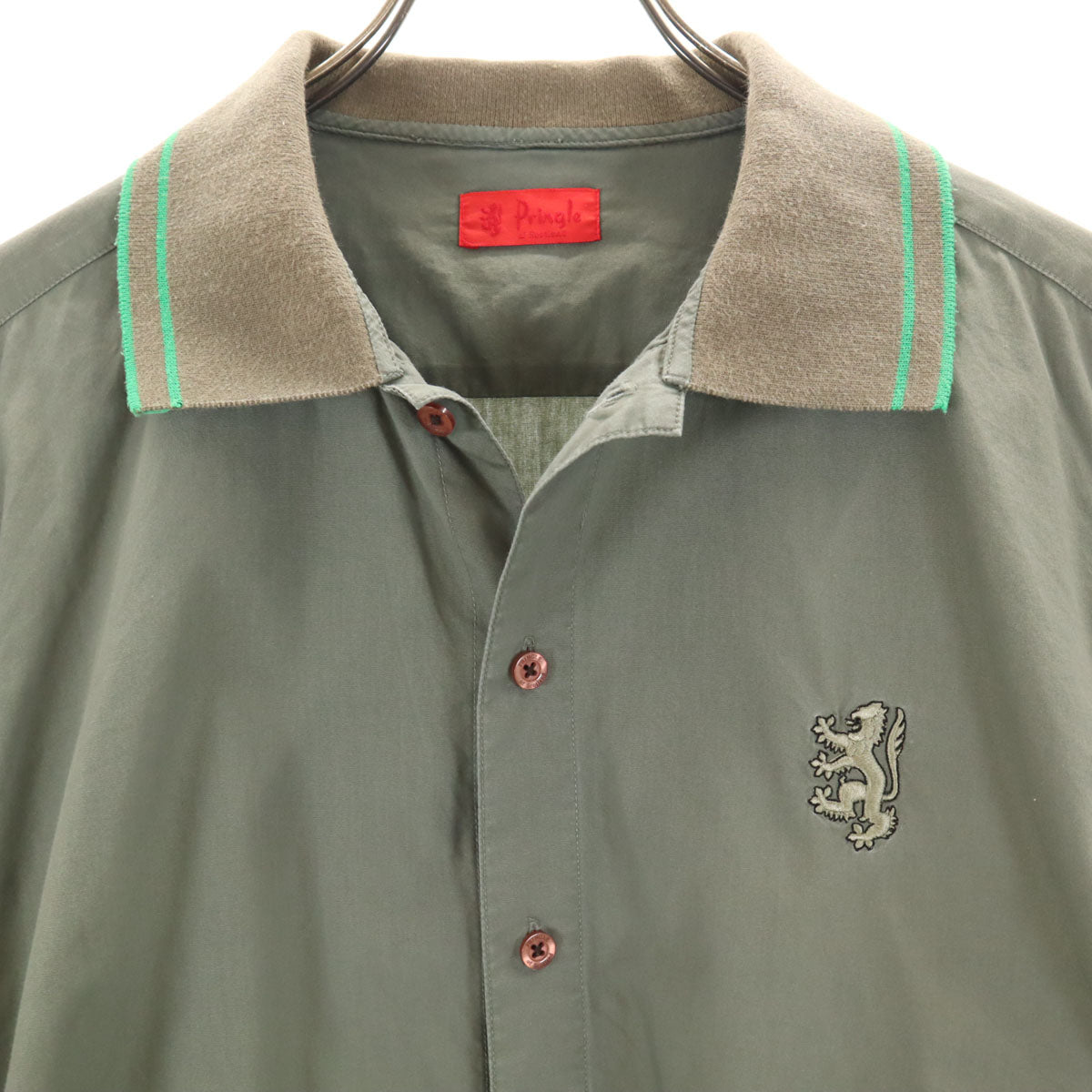 Pringle プリングル 長袖 コットンシャツ 15 1/2 オリーブ系 メンズ
