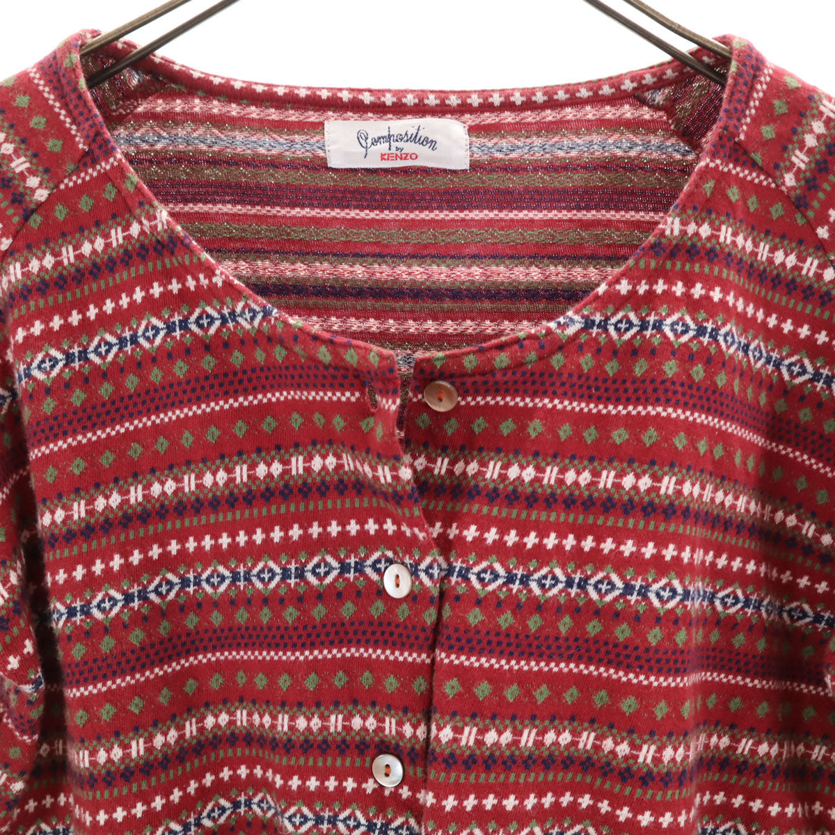 COMPOSITION by KENZO コンポジションバイケンゾー 90s オールド 総柄 長袖 ショート丈 カーディガン 38 レッド系 レディース