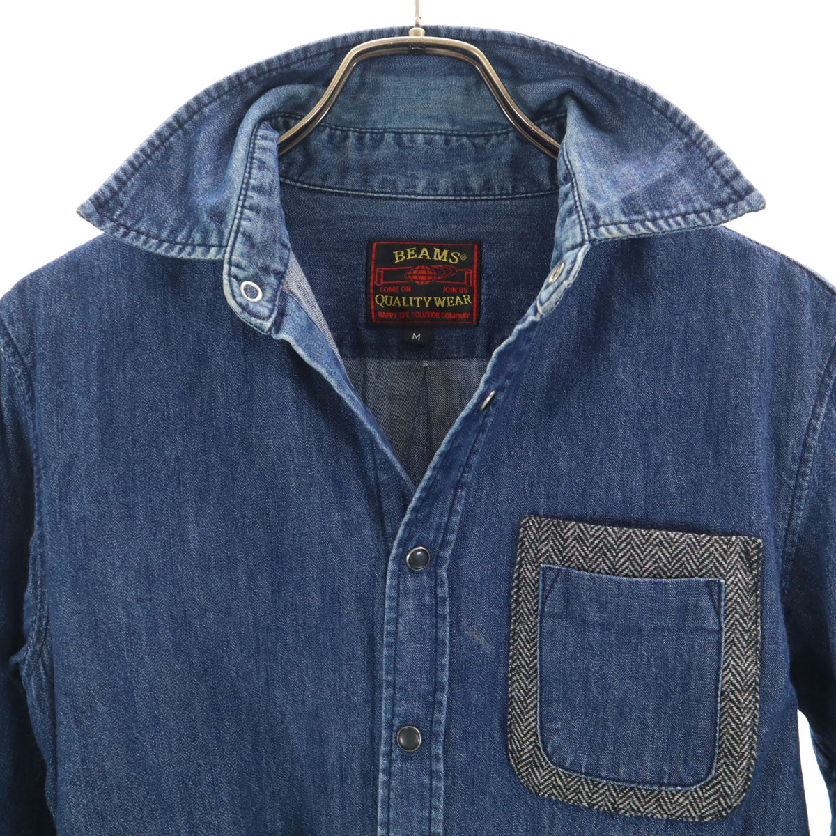 BEAMS ビームス 長袖 デニムシャツ M インディゴ エルボーパッチ メンズ