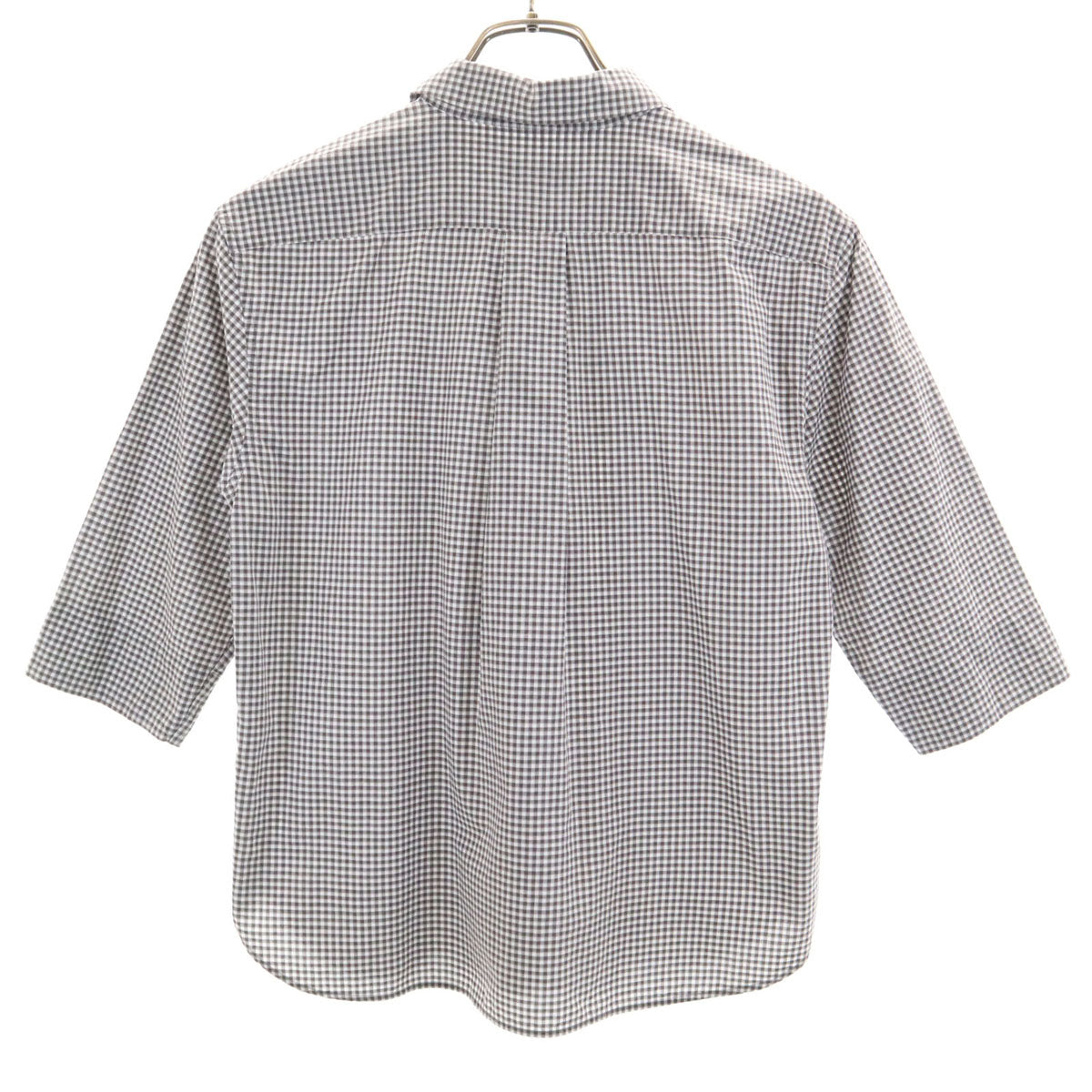 MARGARET HOWELL マーガレットハウエル 日本製 リネンブレンド ギンガムチェック 5分袖 プルオーバー シャツ 1 ホワイト レディース