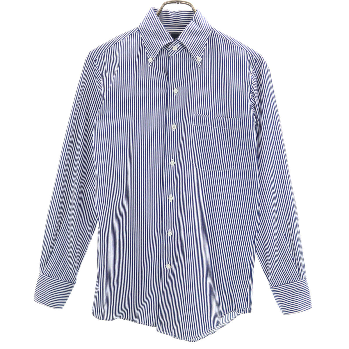 SHIPS シップス 日本製 ストライプ柄 長袖 ボタンダウンシャツ 37 ネイビー メンズ
