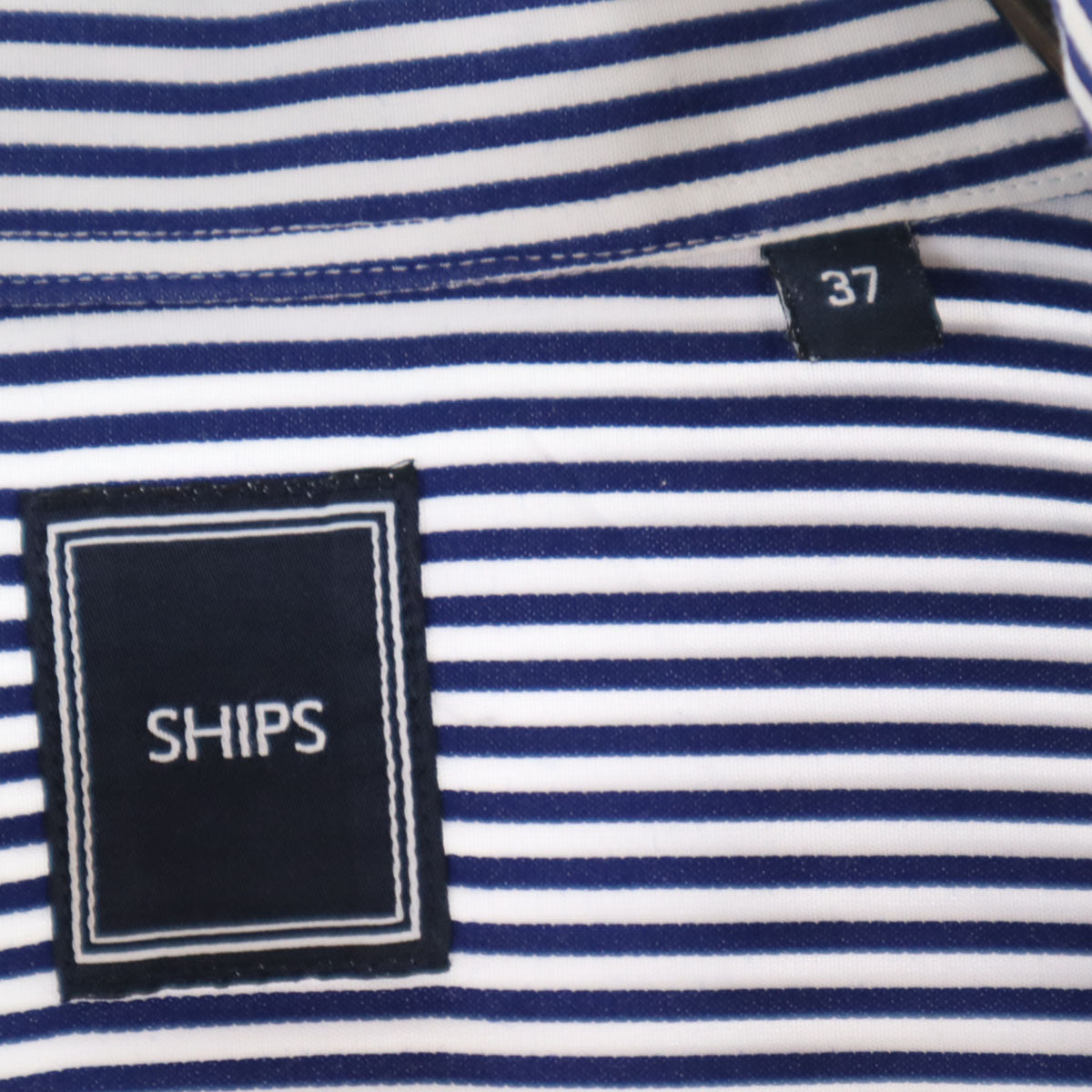 SHIPS シップス 日本製 ストライプ柄 長袖 ボタンダウンシャツ 37 ネイビー メンズ