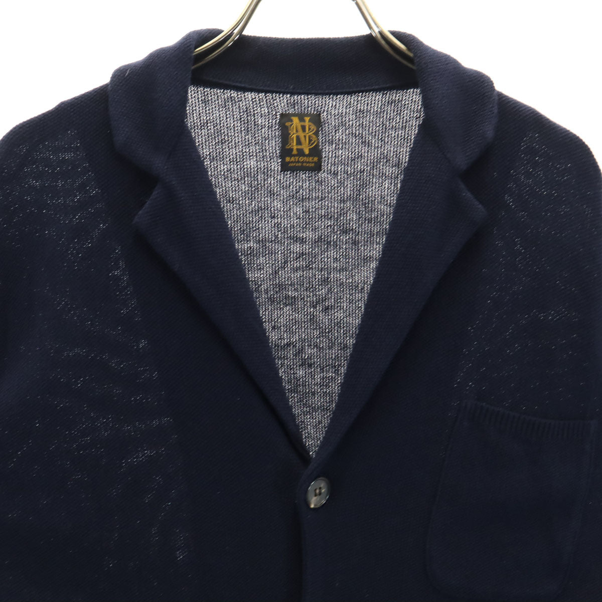 BATONER バトナー 日本製 リネンブレンド 長袖 ニットカーディガン 1 ネイビー メンズ