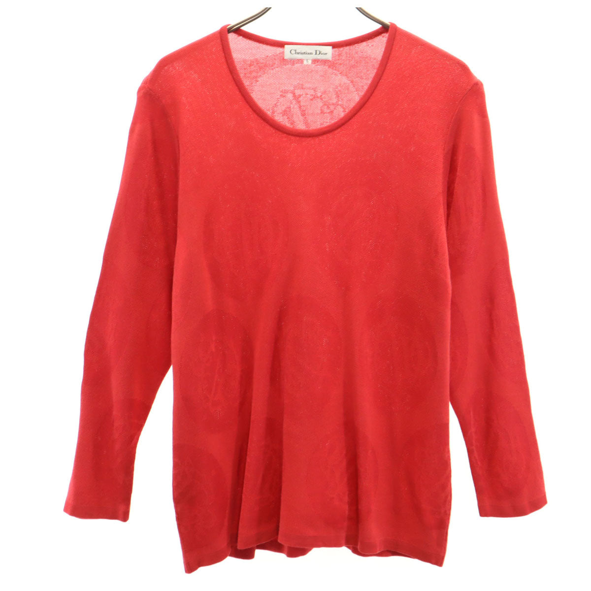 Christian Dior クリスチャンディオール 90s オールド 総柄 長袖 ニット L レッド レディース
