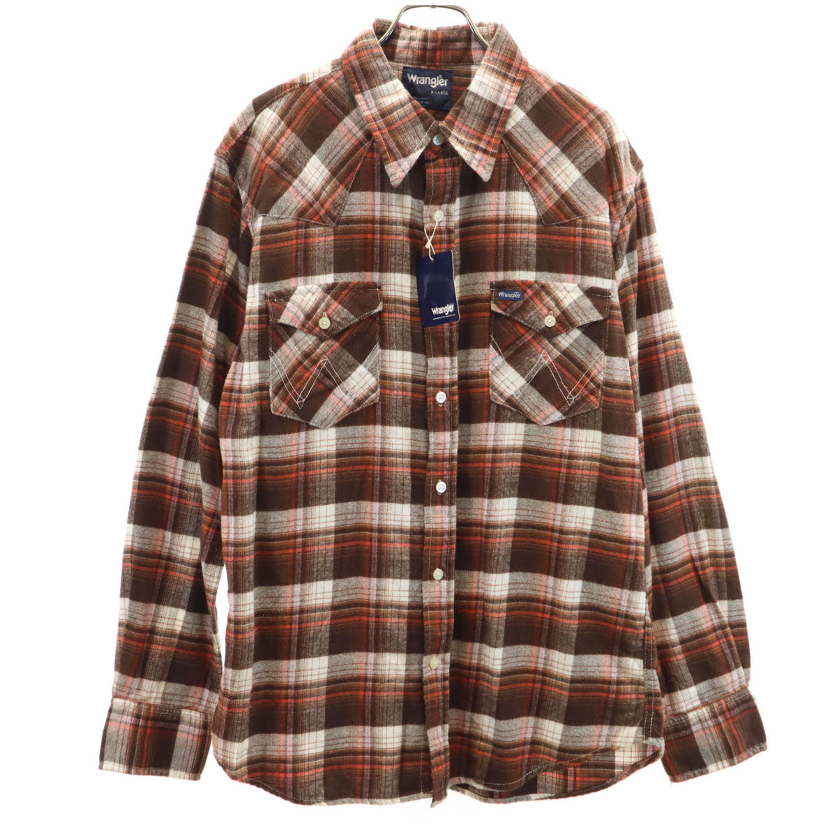 未使用 Wrangler ラングラー チェック柄 長袖 ビエラ ウエスタンシャツ XL ブラウン メンズ