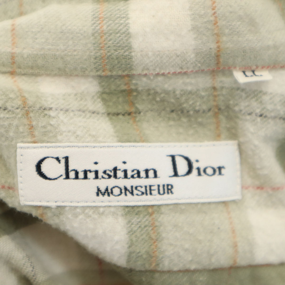 Christian Dior MONSIEUR クリスチャンディオール ムッシュ 90s オールド チェック柄 長袖 ネルシャツ LL グリーングレー系 メンズ