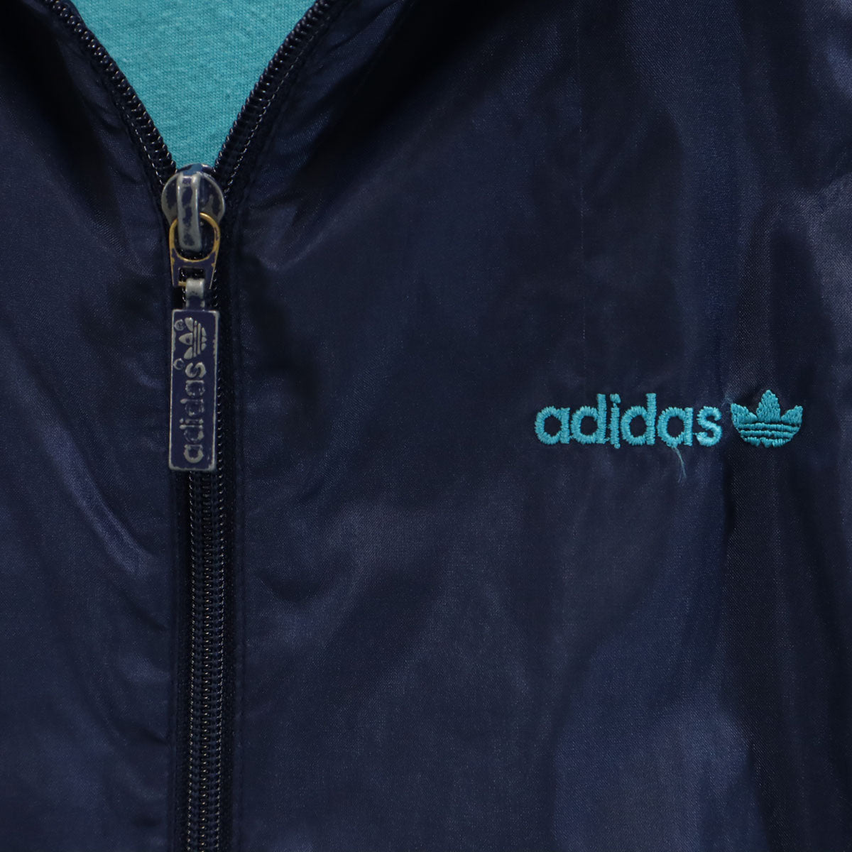 adidas アディダス 80s ヴィンテージ トレフォイルロゴ刺繍 ナイロンジャケット M ネイビー メンズ