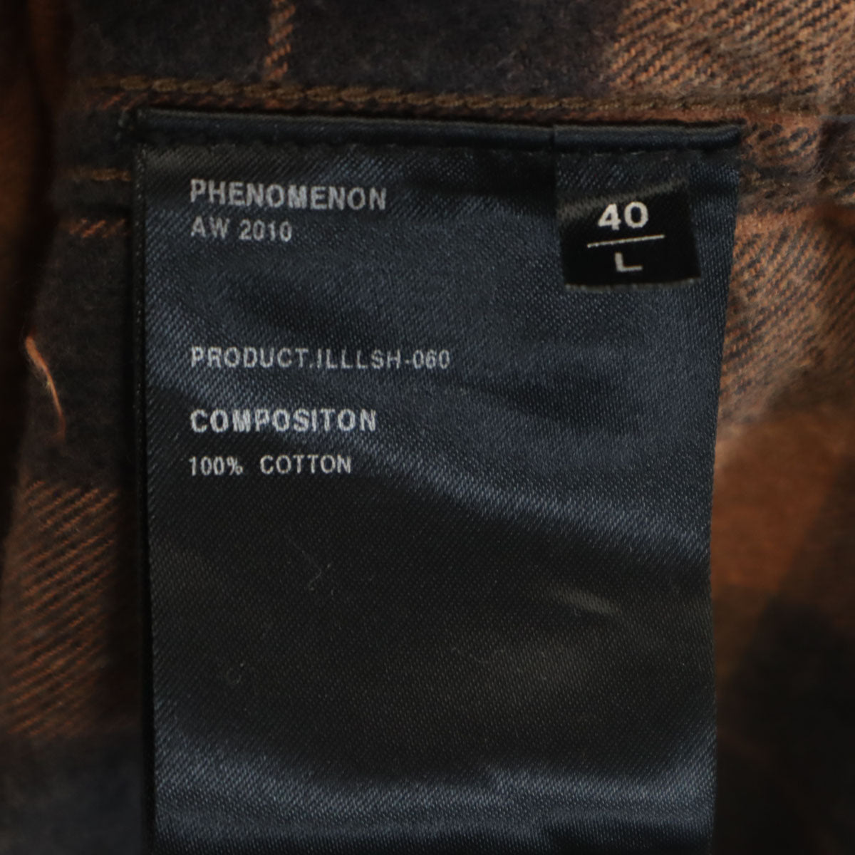 PHENOMENON フェノメノン 日本製 チェック柄 長袖 コットンシャツ L オレンジ系 メンズ