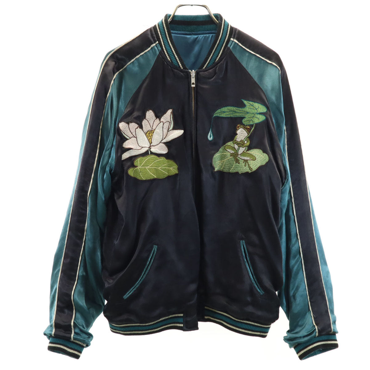 花旅楽団 ハナタビガクダン バック カエル刺繍 スカジャン L ブラック系 和柄 メンズ