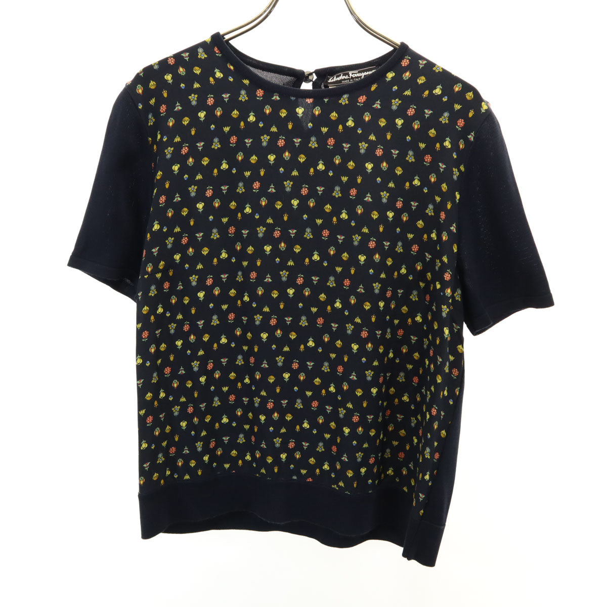 SalvatoreFerragamo サルバトーレフェラガモ 90s イタリア製 シルクブレンド オールド 長袖 アンサンブル S ネイビー系 レディース