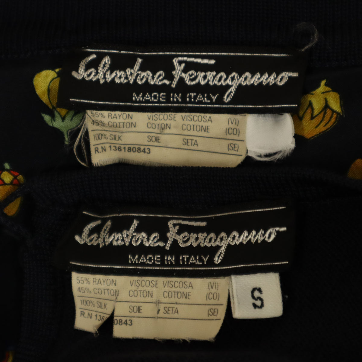 SalvatoreFerragamo サルバトーレフェラガモ 90s イタリア製 シルクブレンド オールド 長袖 アンサンブル S ネイビー系 レディース