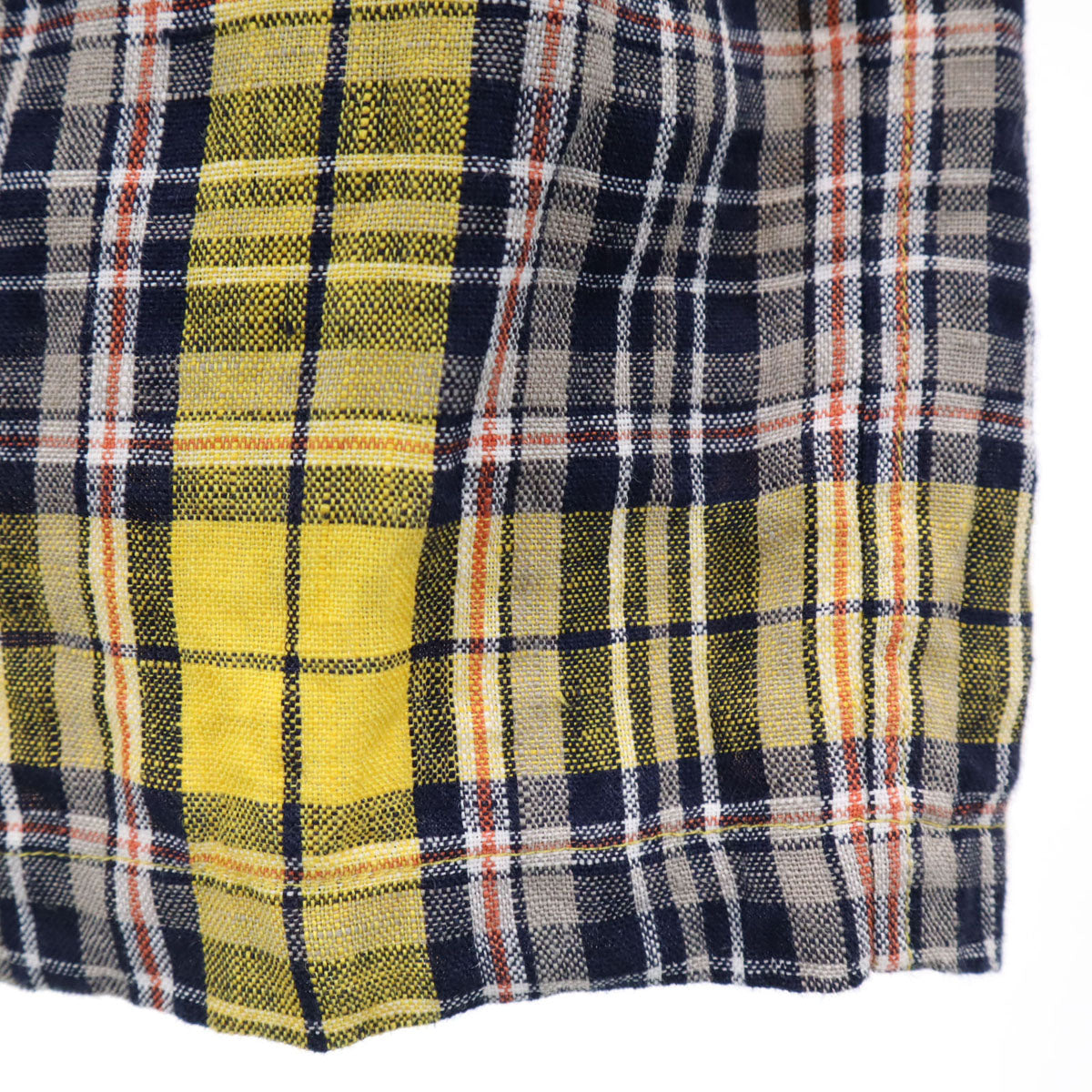 ICHI Antiquite's イチアンティークス 日本製 タータンチェック柄 長袖 リネンシャツ 上下 セットアップ イエロー レディース