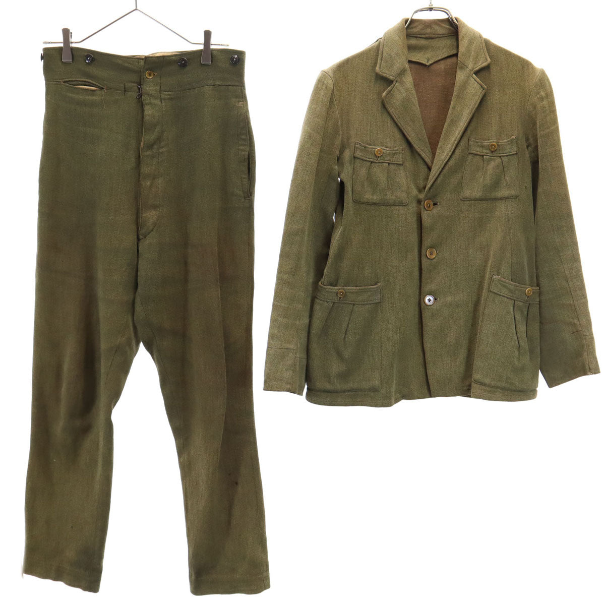 60s ヴィンテージ サファリジャケット 上下 セットアップ カーキ系 メンズ