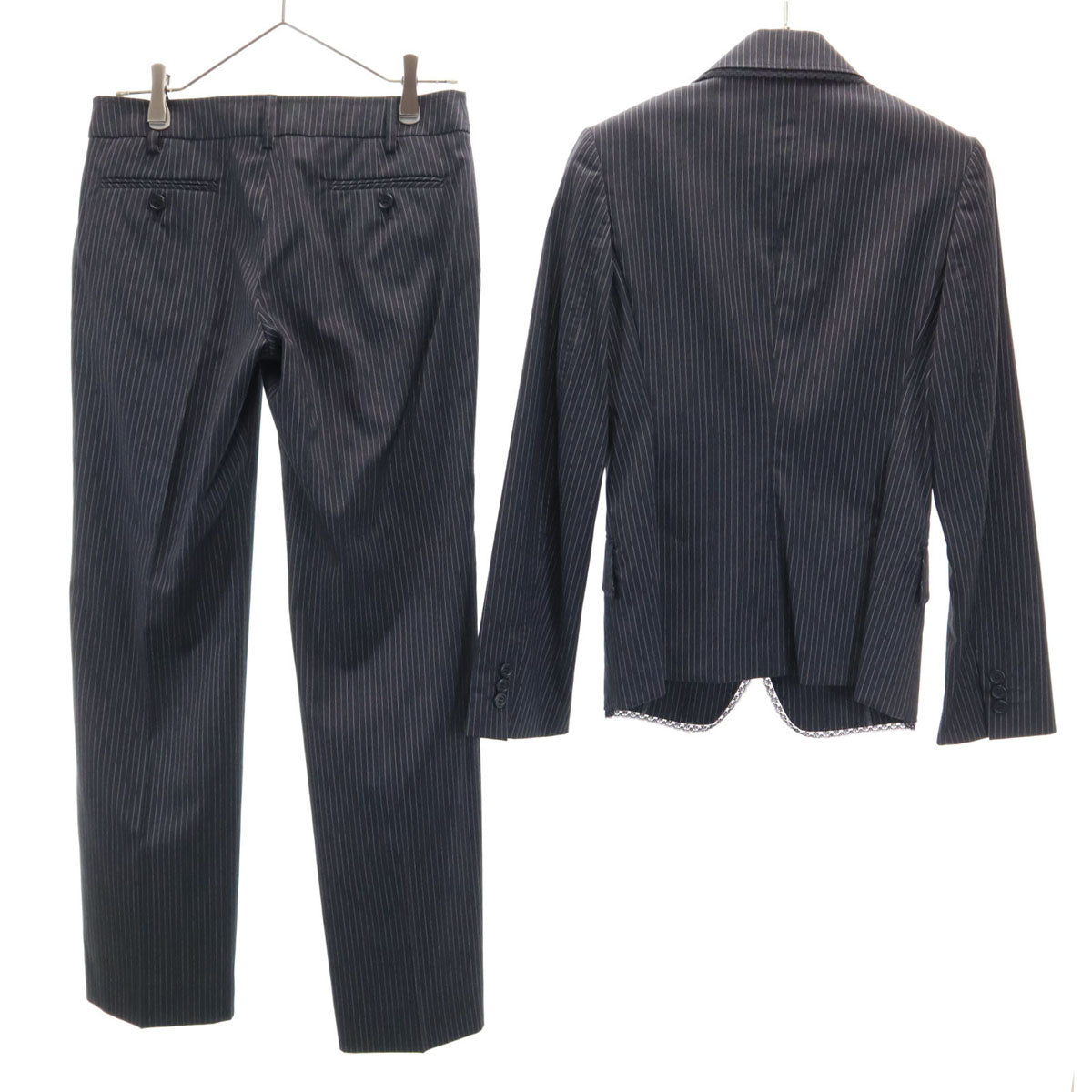 Paul Smith BLACK ポールスミス ブラック ストライプ柄 パンツスーツ 上下 セットアップ 38/40 チャコールグレー レディース