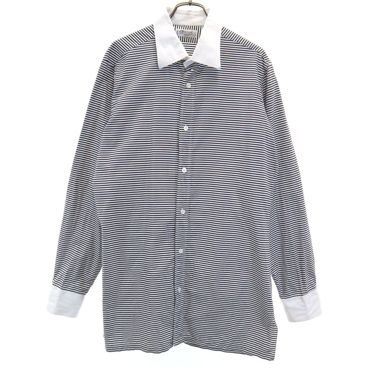 Charvet シャルベ フランス製 ボーダー柄 長袖 シャツ ホワイト系 メンズ