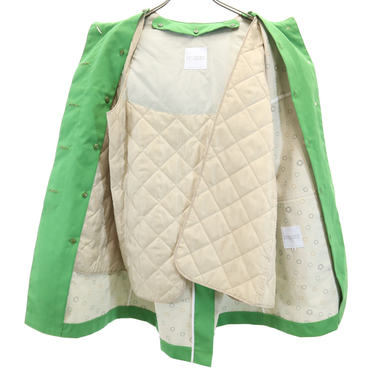 MACKINTOSH PHILOSOPHY マッキントッシュフィロソフィー 日本製 ステンカラーコート 36 グリーン系 ライナー付き 三陽商会 レディース
