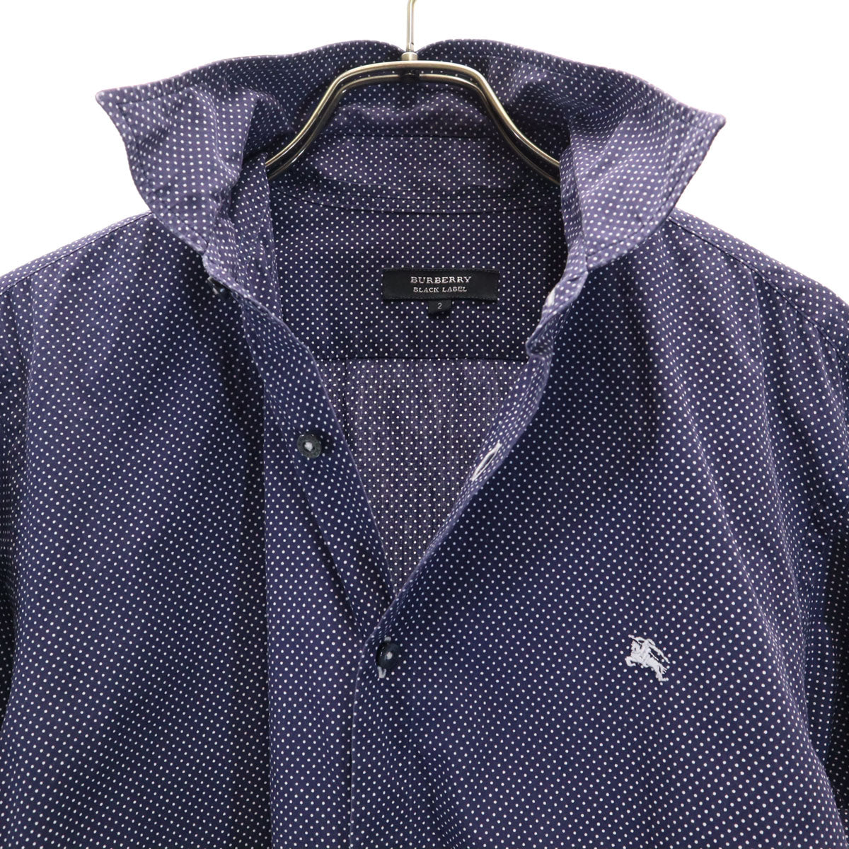 BURBERRY BLUE LABEL バーバリーブルーレーベル ドット柄 長袖 シャツ 2 ネイビー 三陽商会 水玉 メンズ