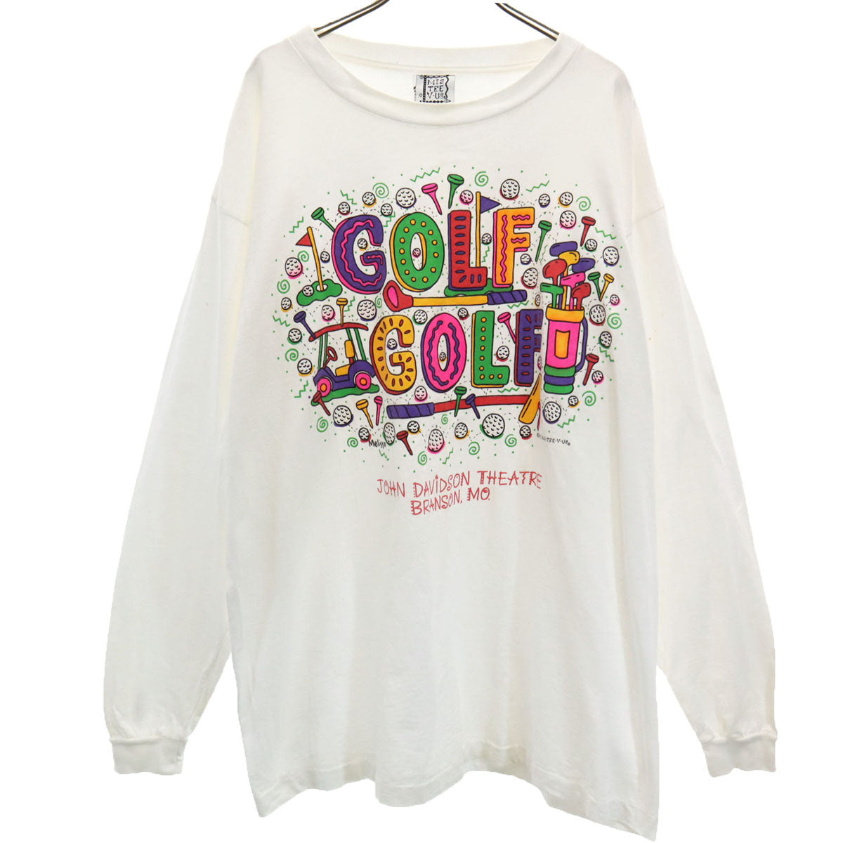 MIS TEE V-US 90s USA製 オールド ゴルフ プリント 長袖 Tシャツ XL ホワイト ロンT メンズ