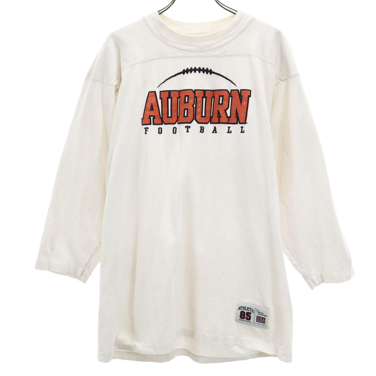 The Cotton Exchange ザコットンエクスチェンジ 90s USA製 オールド AUBURN FOOTBALL 7分袖 Tシャツ M アイボリー メンズ