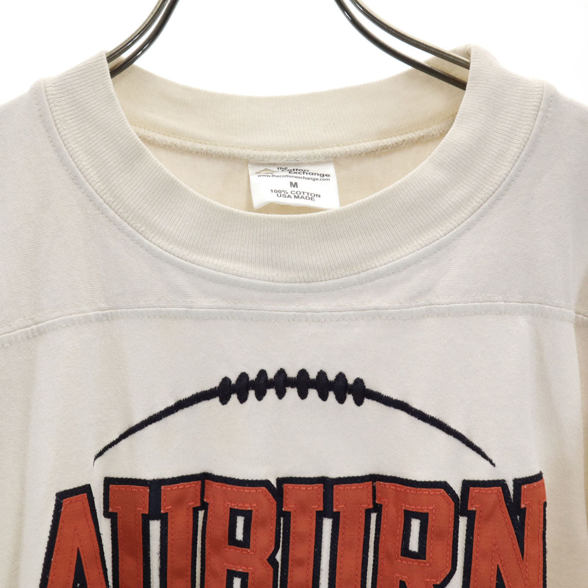 The Cotton Exchange ザコットンエクスチェンジ 90s USA製 オールド AUBURN FOOTBALL 7分袖 Tシャツ M アイボリー メンズ