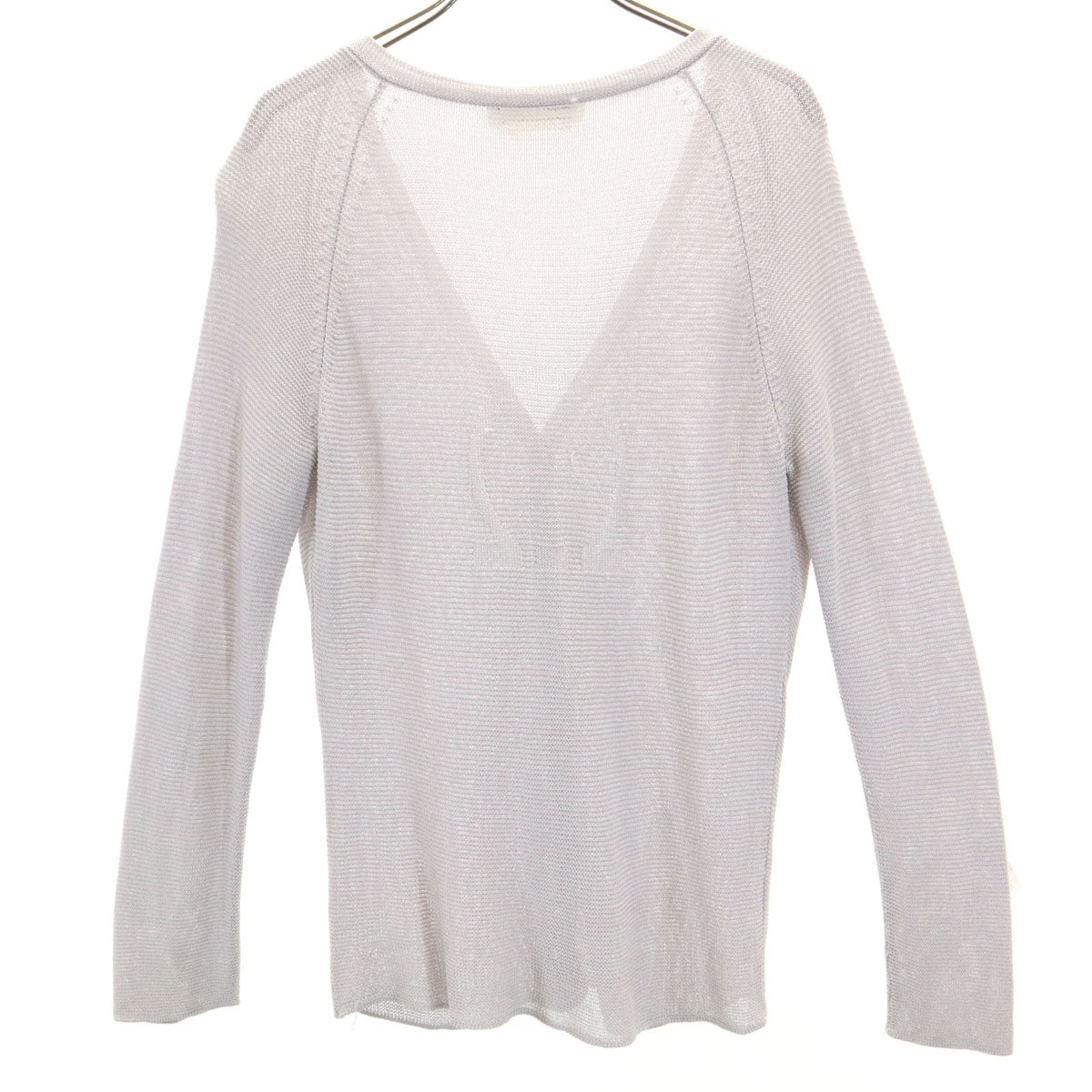 Salvatore Ferragamo サルヴァトーレフェラガモ 90s イタリア製 シルク オールド 長袖 Vネック ニットカーディガン M グレー レディース