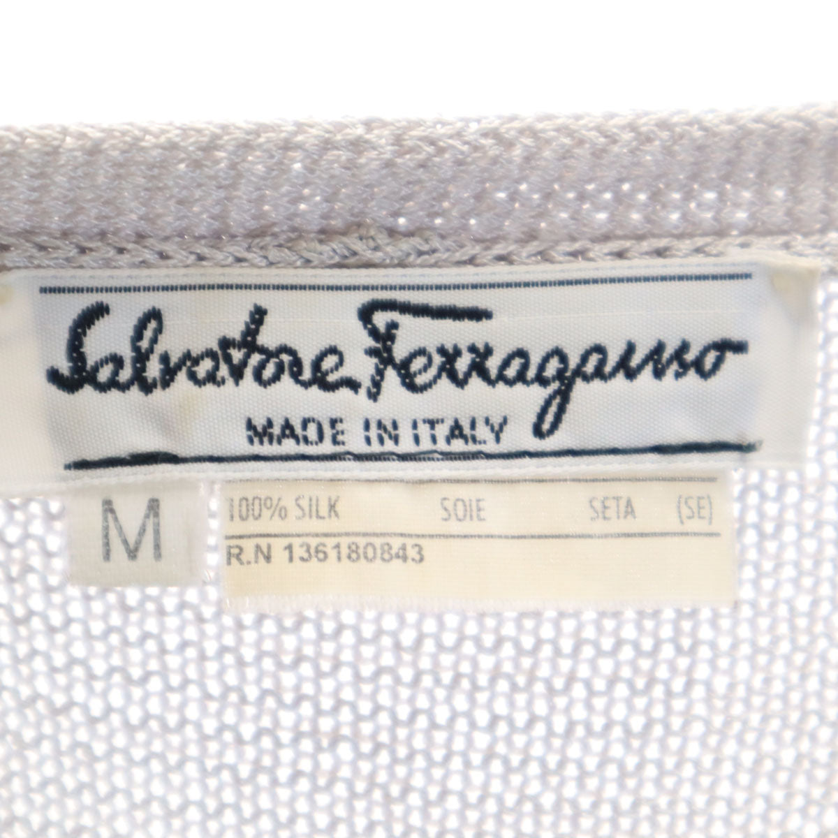 Salvatore Ferragamo サルヴァトーレフェラガモ 90s イタリア製 シルク オールド 長袖 Vネック ニットカーディガン M グレー レディース