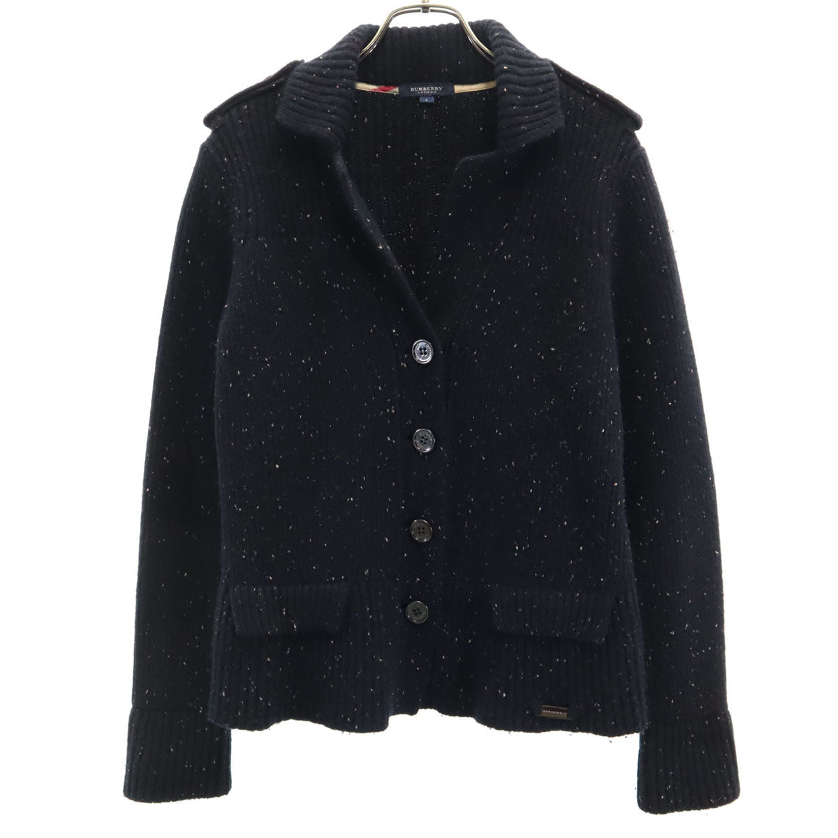 BURBERRY LONDON バーバリーロンドン 日本製 長袖 ネップ ニットカーディガン 4 ブラック 三陽商会 レディース