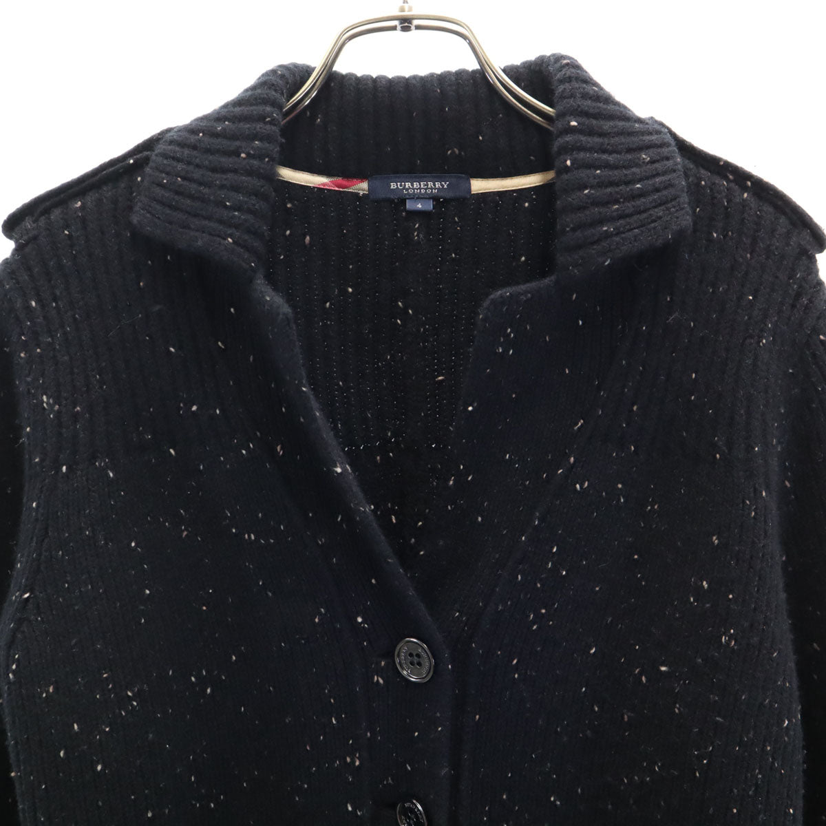 BURBERRY LONDON バーバリーロンドン 日本製 長袖 ネップ ニットカーディガン 4 ブラック 三陽商会 レディース