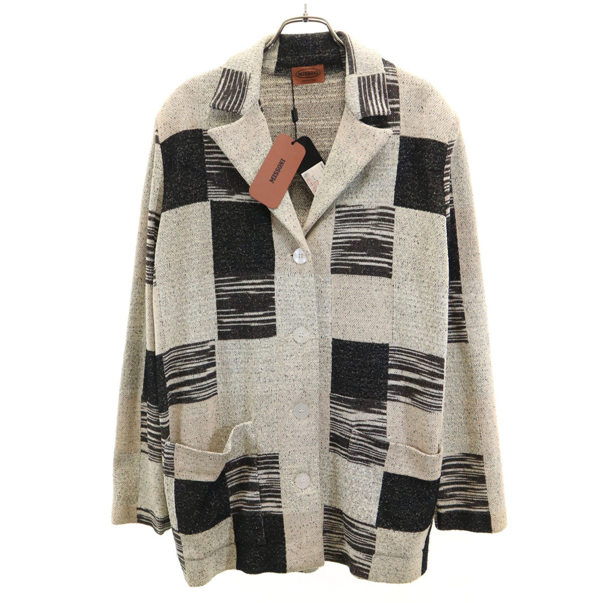 未使用 Missoni ミッソーニ イタリア製 総柄 長袖 ニットカーディガン 44 ベージュ レディース