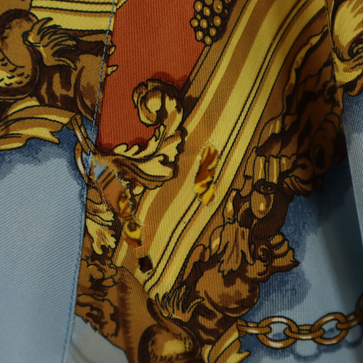 HERMES エルメス フランス製 シルク 総柄 長袖 シャツ 40 水色 レディース