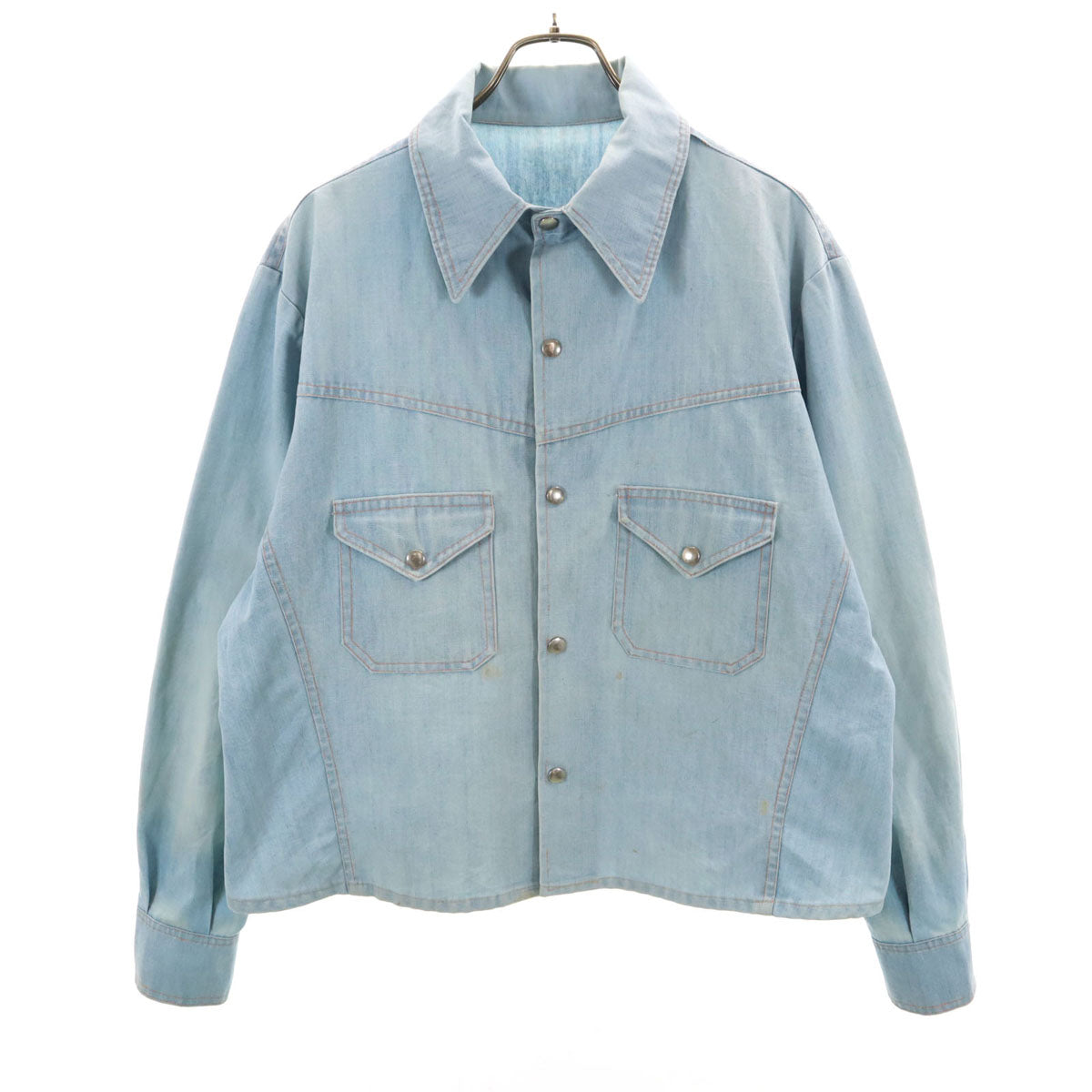 70s 80s ヴィンテージ シャンブレー シャツジャケット アイスブルー メンズ