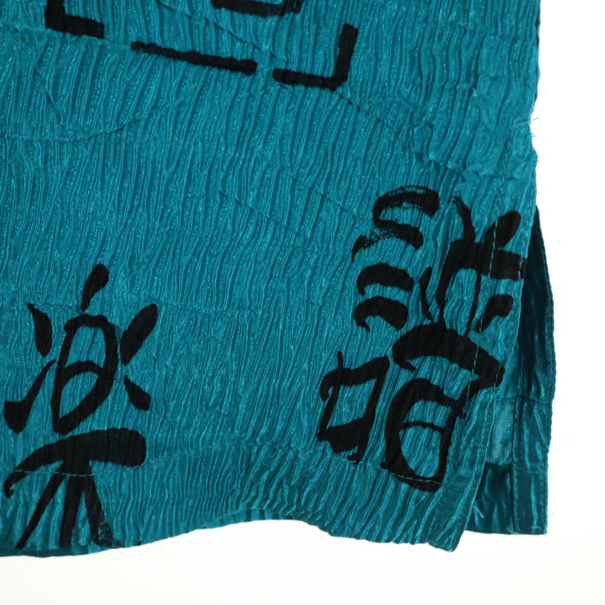 CHICO'S チコズ 漢字柄 長袖 プリーツ シャツ 2 水色 レディース