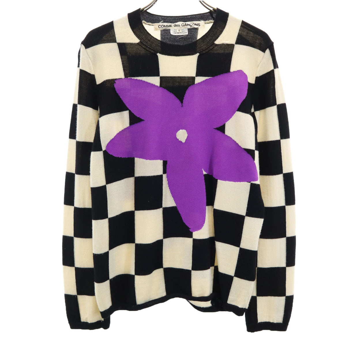 COMME des GARCONS コムデギャルソン 2012年 日本製 ブロックチェック 長袖 セーター S アイボリー ニット レディース