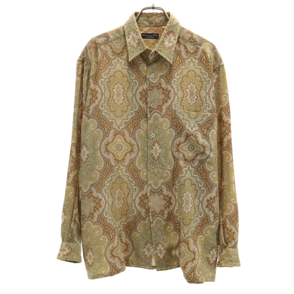 Christian Dior MONSIEUR クリスチャンディオール ムッシュ 90s アンゴラブレンド オールド 総柄 長袖 シャツ M ベージュ メンズ