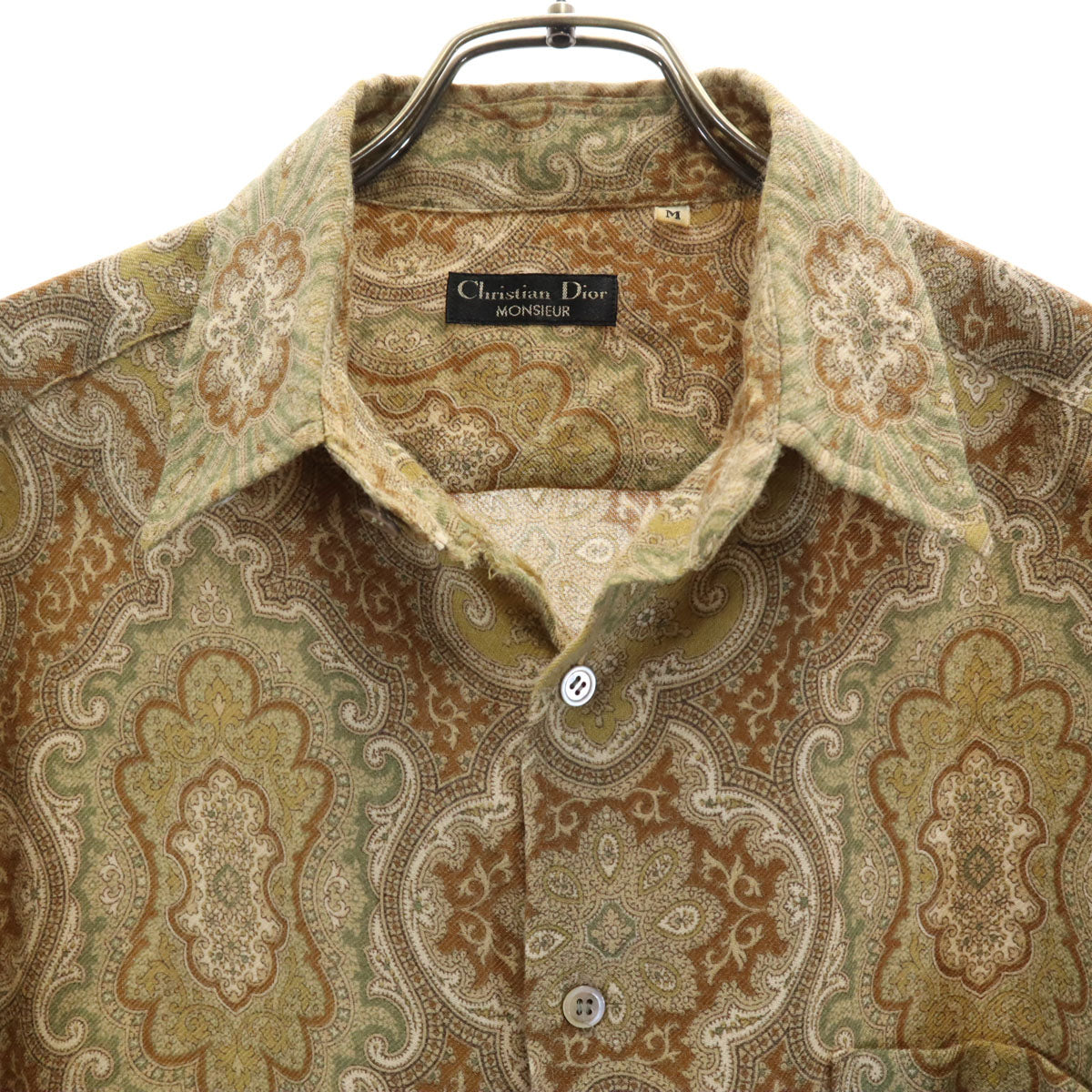 Christian Dior MONSIEUR クリスチャンディオール ムッシュ 90s アンゴラブレンド オールド 総柄 長袖 シャツ M ベージュ メンズ