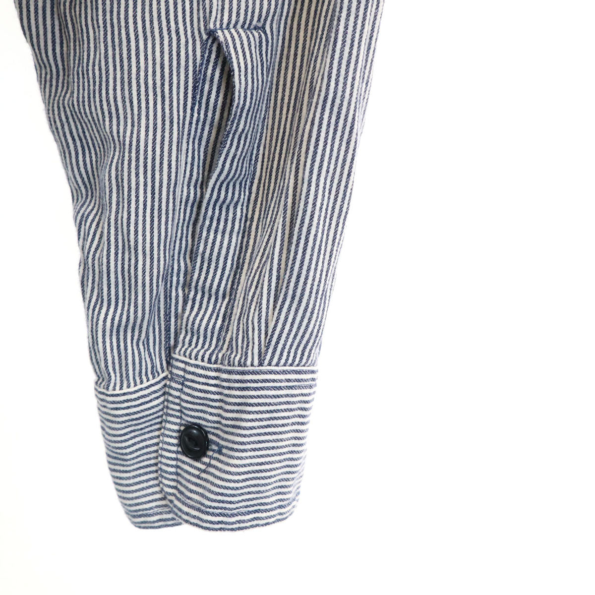 STUSSY ステューシー リネンブレンド ヒッコリーストライプ 長袖 シャツ M ネイビー メンズ