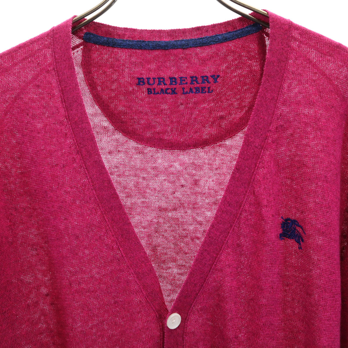 BURBERRY BLACK LABEL バーバリーブラックレーベル リネン 長袖 Vネック ニットカーディガン 2 マゼンタ 三陽商会 メンズ