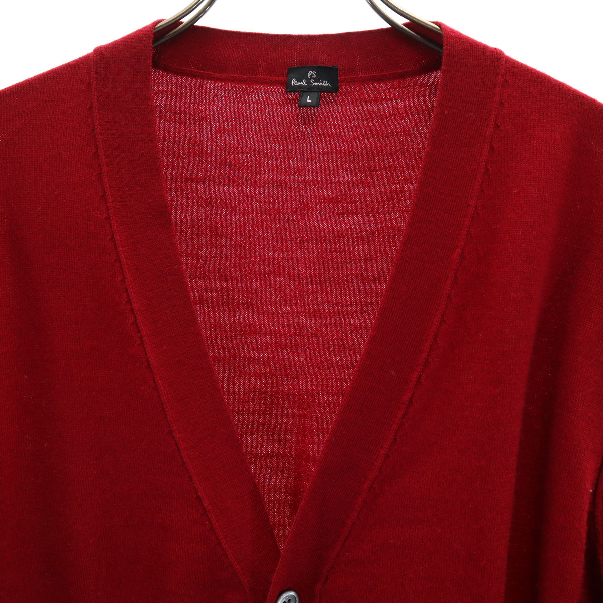 PS Paul Smith ピーエスポールスミス 長袖 Vネック ニットカーディガン L レッド メンズ