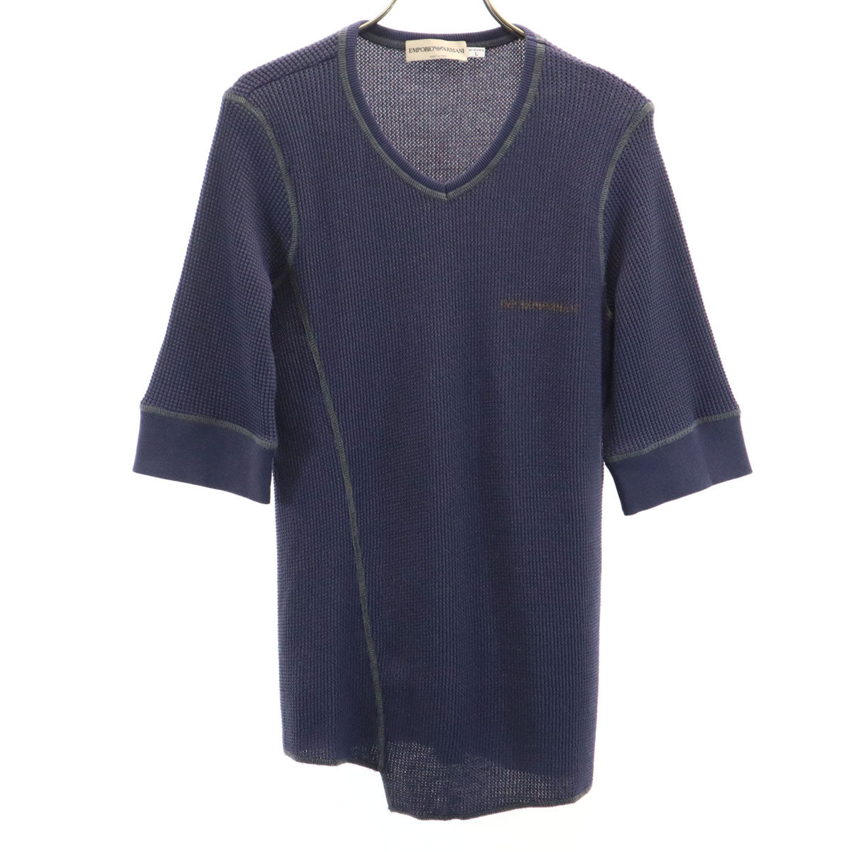 Emporio Armani エンポリオアルマーニ イタリア製 5分袖 Vネック Tシャツ L ネイビー ワッフル地 メンズ
