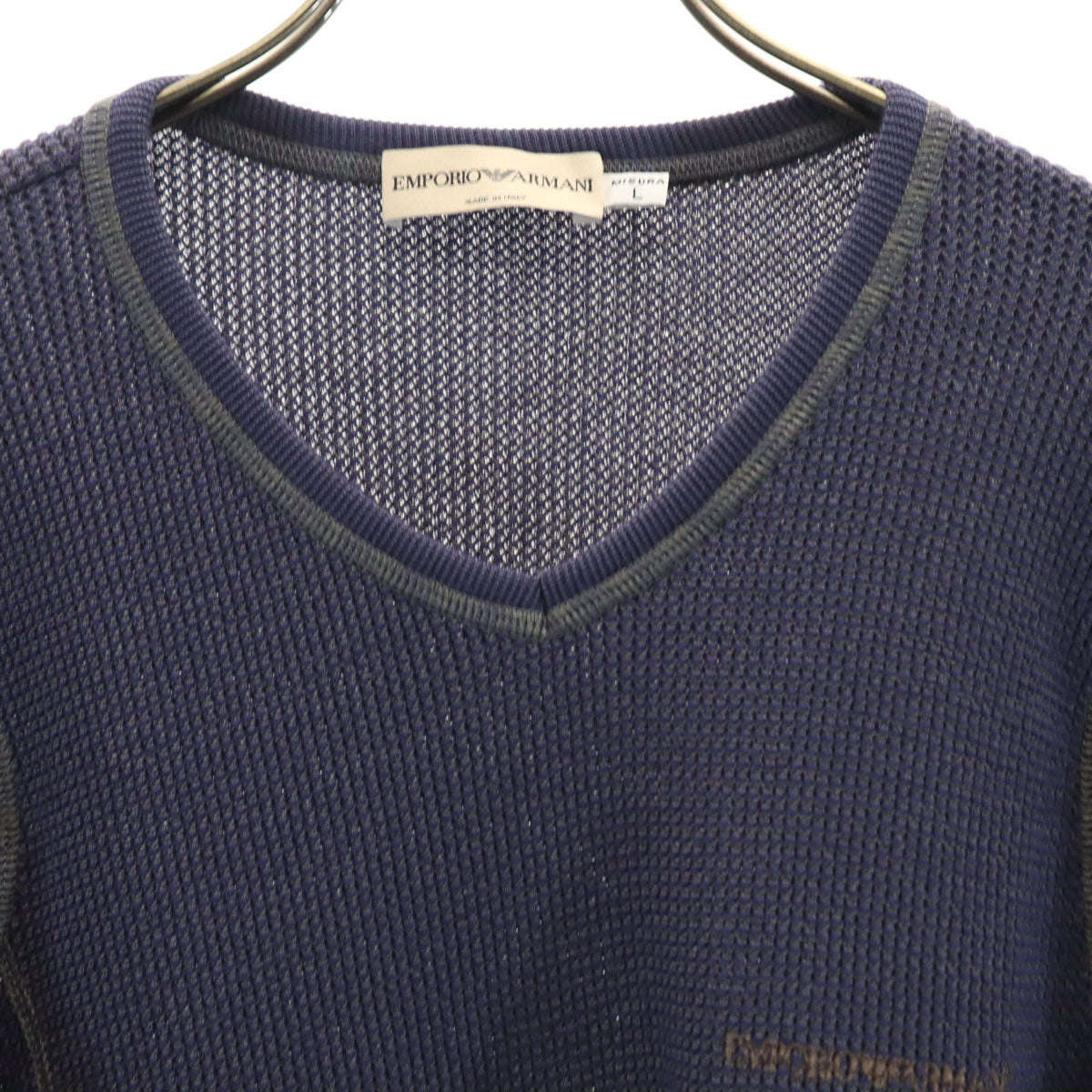 Emporio Armani エンポリオアルマーニ イタリア製 5分袖 Vネック Tシャツ L ネイビー ワッフル地 メンズ