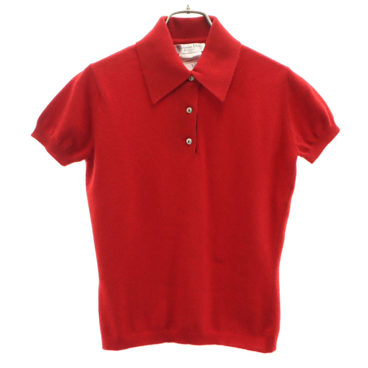 Christian Dior クリスチャンディオール 90s カシミア100％ オールド 半袖 ニット ポロシャツ M 赤 レディース