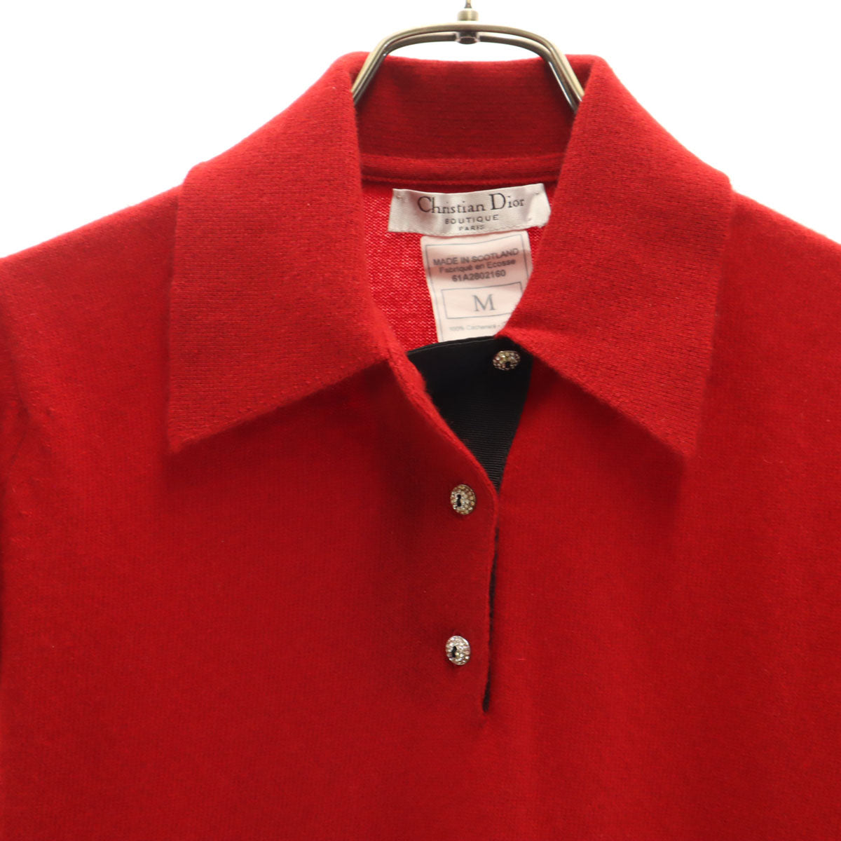 Christian Dior クリスチャンディオール 90s カシミア100％ オールド 半袖 ニット ポロシャツ M 赤 レディース