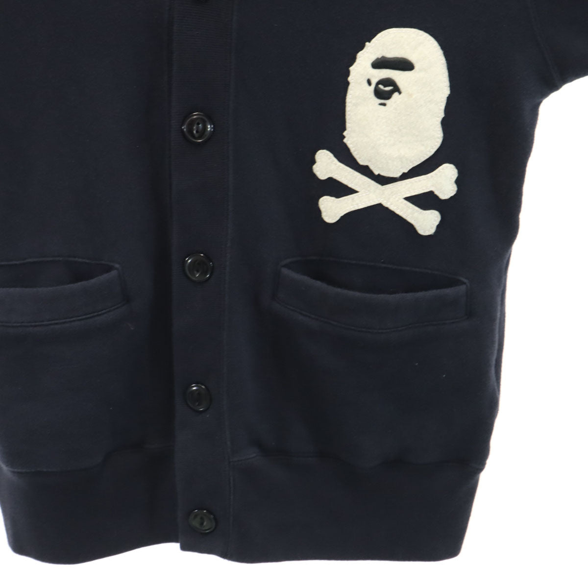 A BATHING APE アベイシングエイプ 長袖 Vネック スウェット カーディガン S ネイビー PIRATE STORE 裏起毛 メンズ