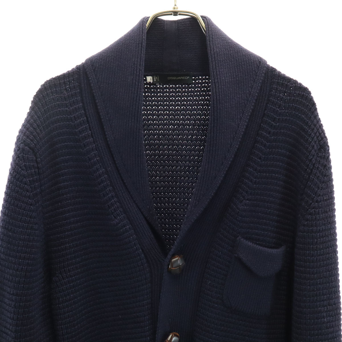 DSQUARED2 ディースクエアード イタリア製 ウール 長袖 ショールカラー ニットカーディガン S ネイビー くるみボタン メンズ