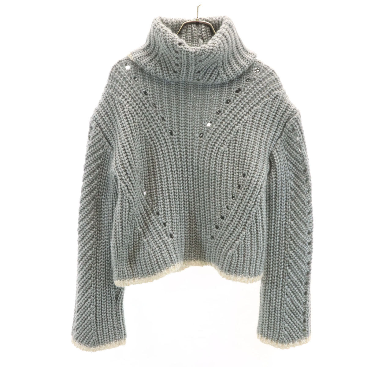 FENDI フェンディ イタリア製 シルクブレンド 長袖 ショート丈 タートルネック セーター 38 グレー ニット レディース