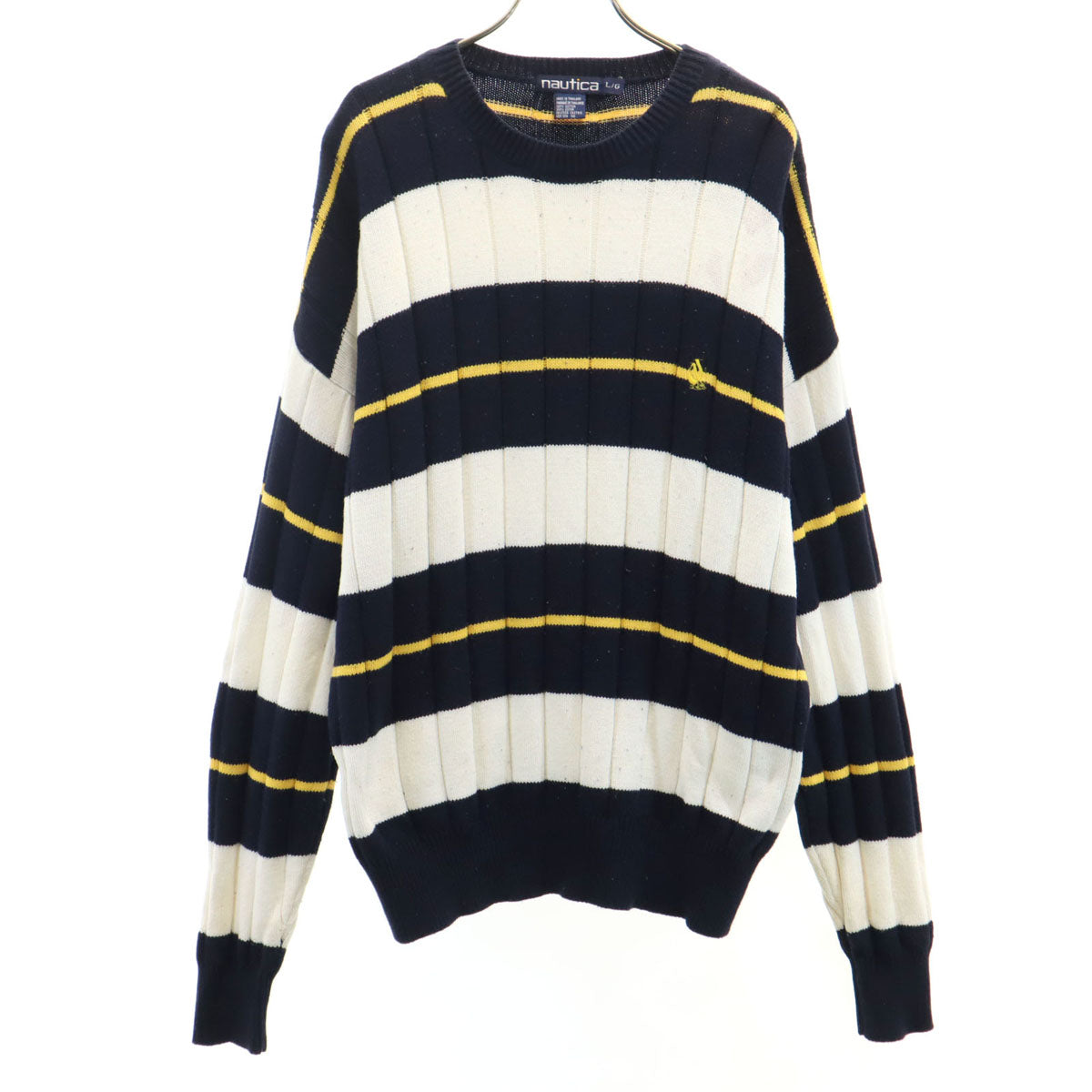 NAUTICA ノーティカ 90s オールド ボーダー柄 長袖 セーター L ネイビー系 コットンニット メンズ