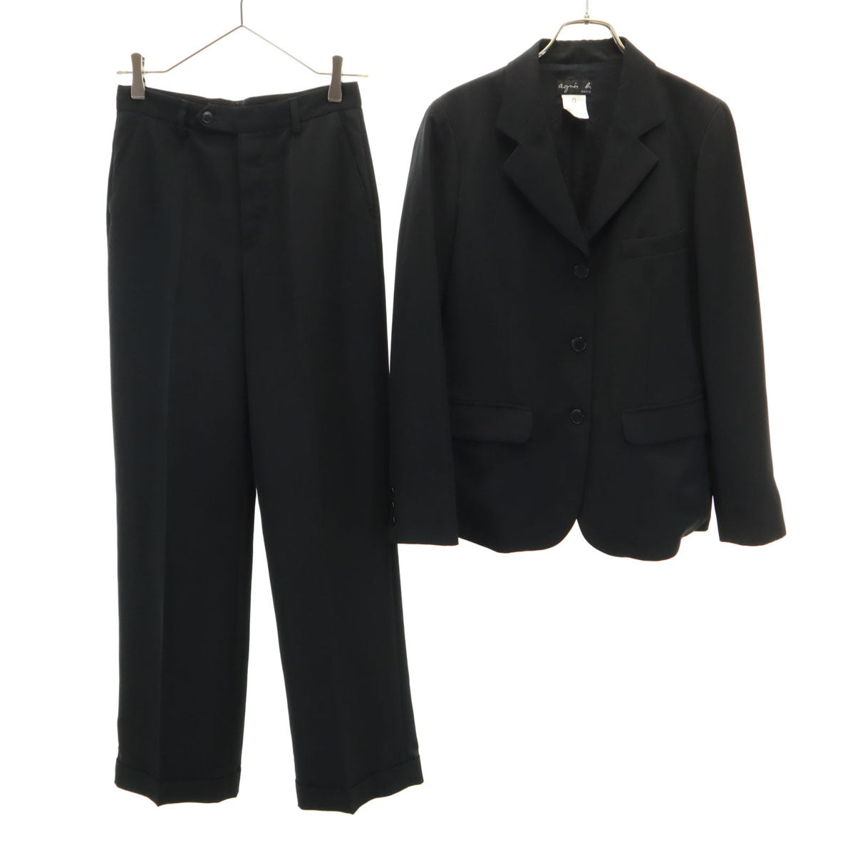 agnes b. アニエスベー 日本製 パンツスーツ 上下 セットアップ 0/36 黒 レディース