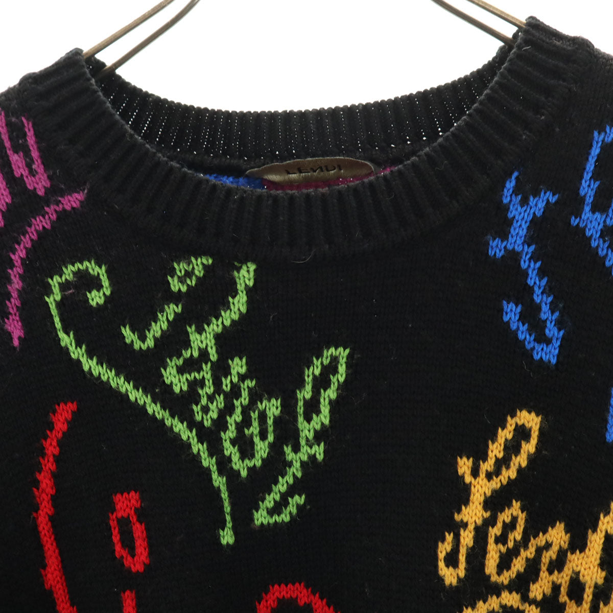 FENDI フェンディ イタリア製 総柄 長袖 セーター 48 ブラック系 ニット メンズ